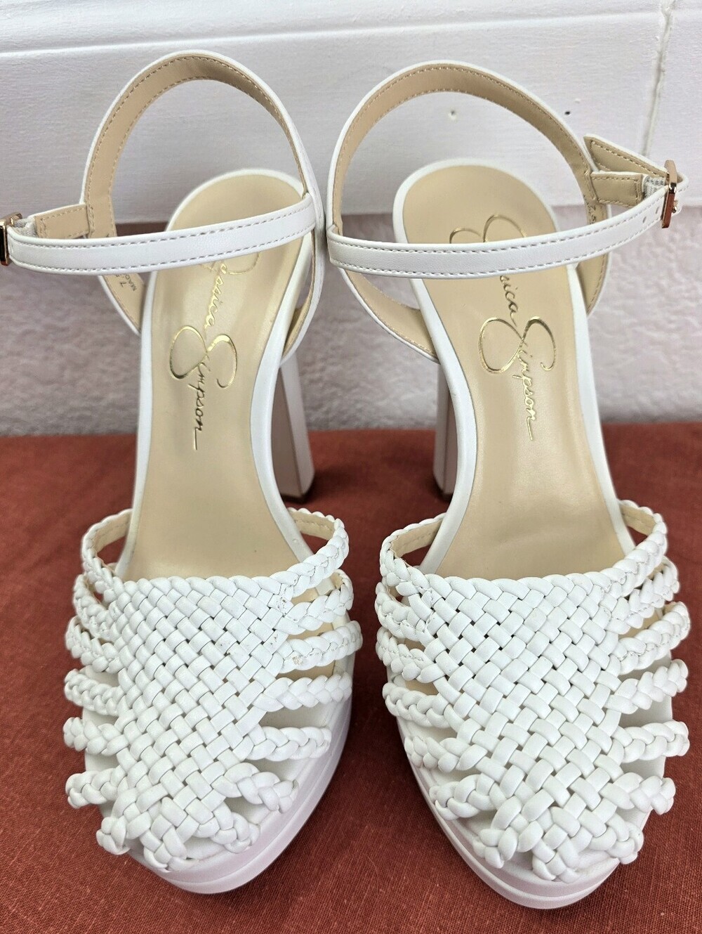 Jessica Simpson Basketweave Inaia Platform Heels, White - Picture 5 of 16